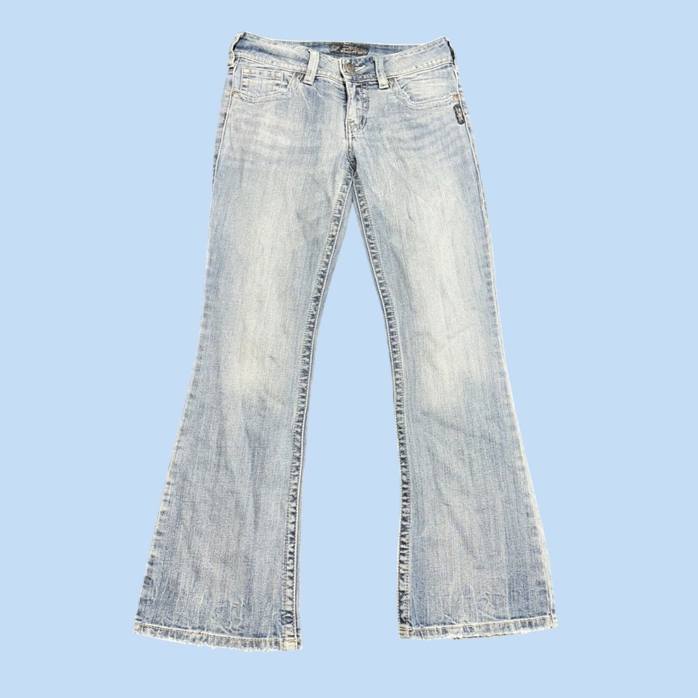 Y2k Silver Suki Jean mid rise embellished cowgirl flare medium wash bootcut 27